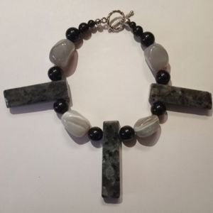 Larvikite, Banded Agate and Obsidian Bracelet